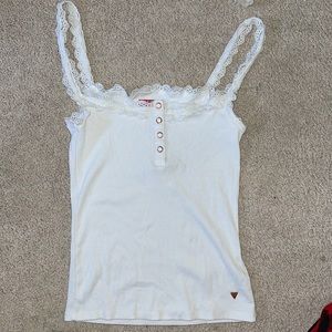 Guess White Lace Tank Top. Size Extra Small (XS) in Woman.